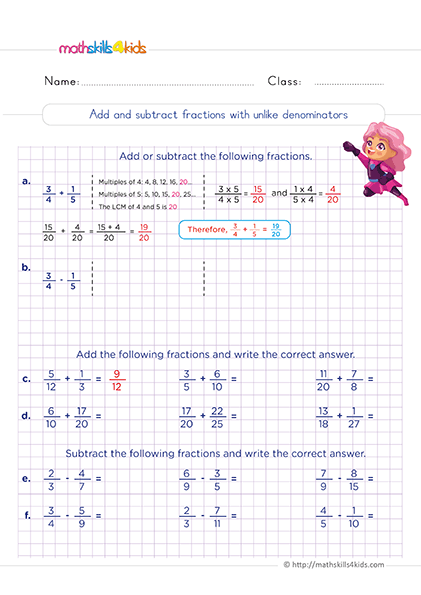 6th Grade adding and subtracting fractions: Free printable worksheets