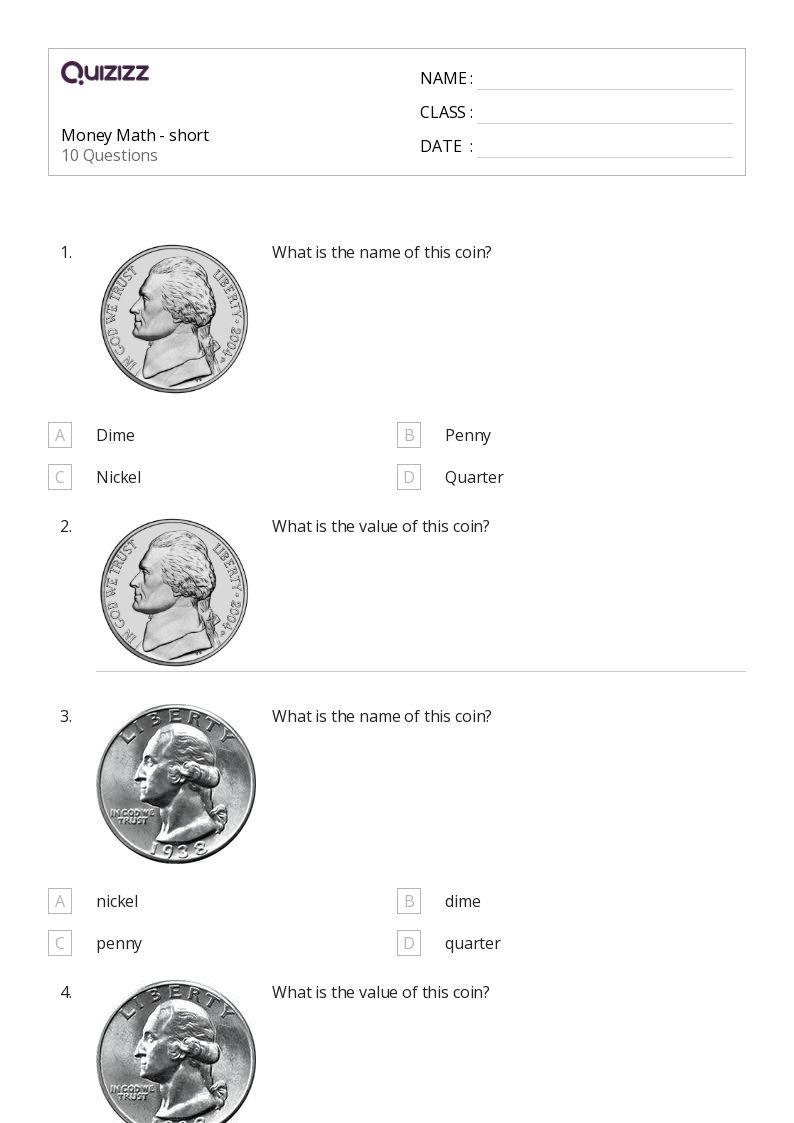 printable math worksheets on money