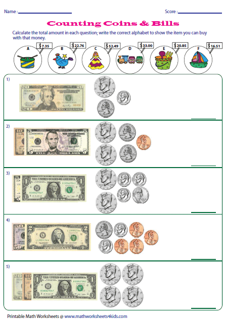 printable math worksheets on money