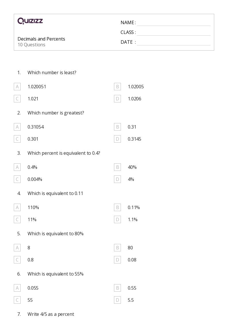 printable math worksheets on percentages