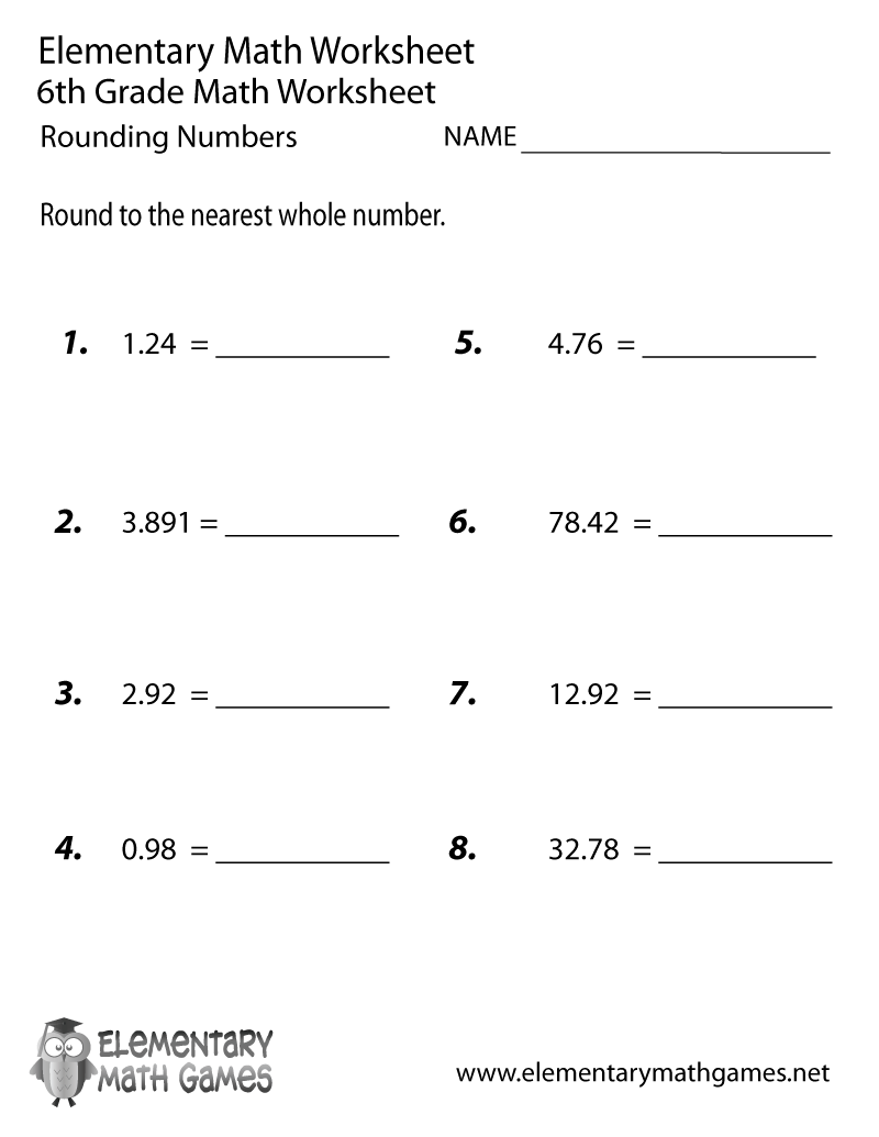 Free Printable Rounding Numbers Worksheet for Sixth Grade