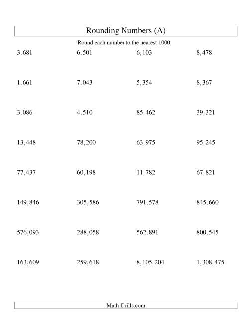 printable math worksheets on rounding