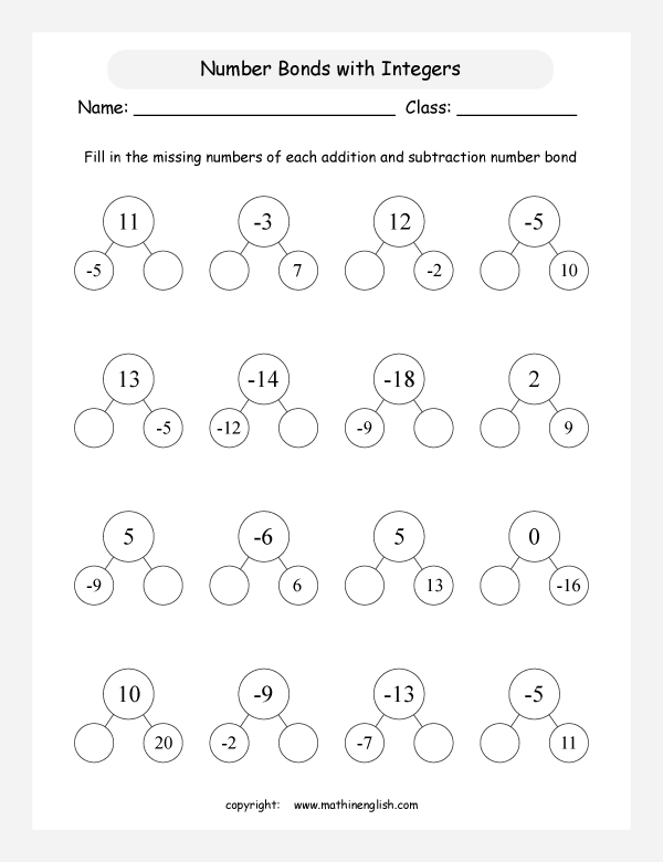 printable math worksheets positive and negative numbers