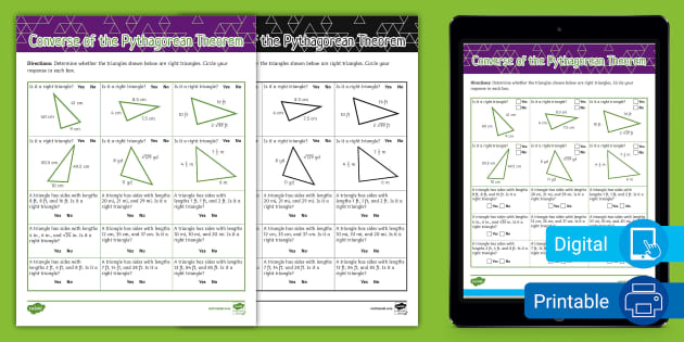 Eighth Grade Converse of the Pythagorean Theorem Check Activity