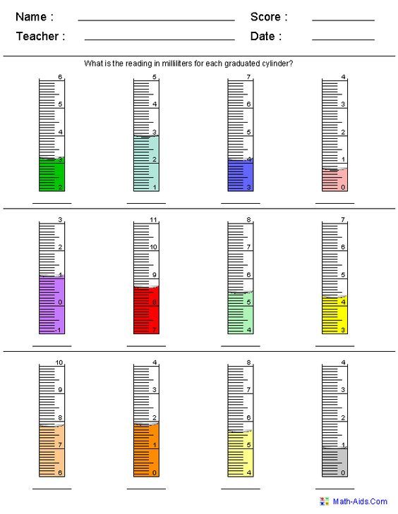 printable math worksheets reading graduated cylinder