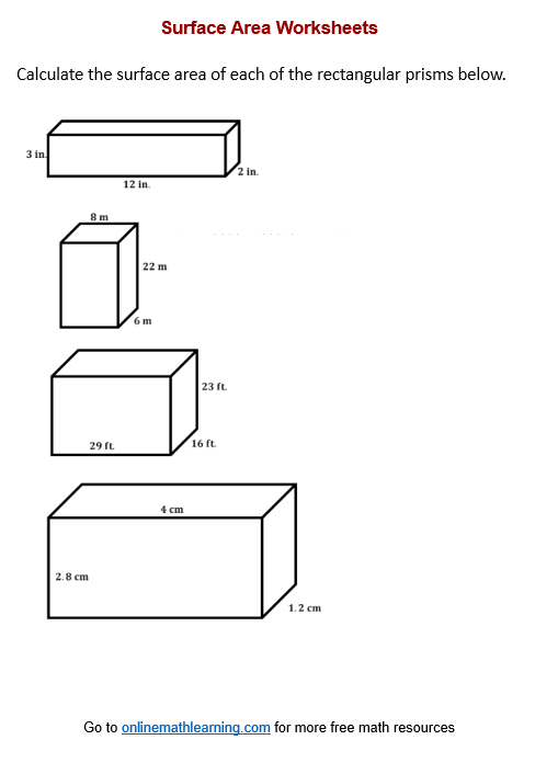 Surface Area of Rectangular Prism Worksheets (printable, online ...
