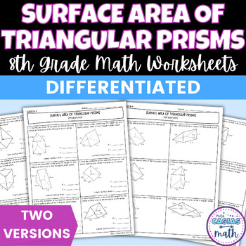 Surface Area of Triangular Prisms Differentiated Worksheets by ...