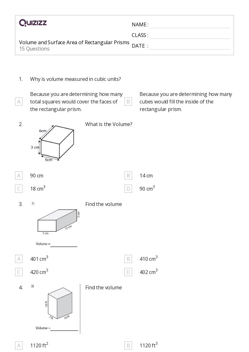 50+ volume and surface area of prisms worksheets for 12th Year on ...