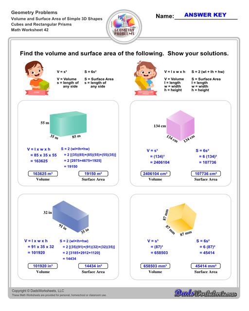 printable math worksheets surface area prism