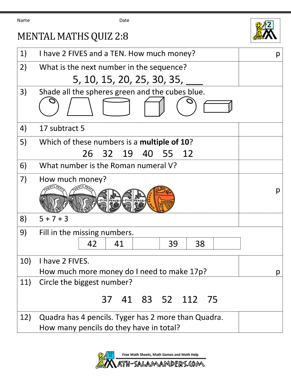 printable math worksheets uk