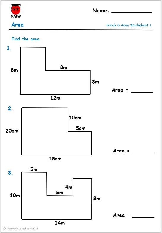Grade 6 Area Worksheets | Find the Area of Compound Shapes