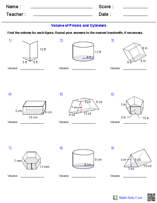 Geometry Worksheets | Volume Worksheets
