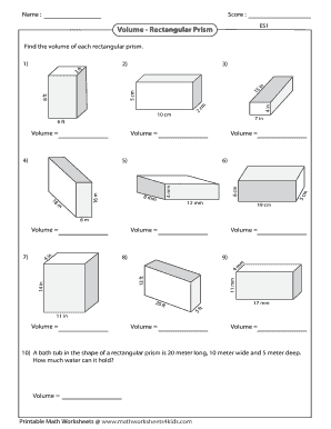 Math Worksheets 4 Kids Volume - Rectangular Prism - Fill and Sign ...