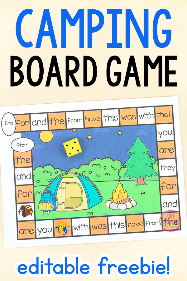 Editable Camping Theme Board Game Free Printable