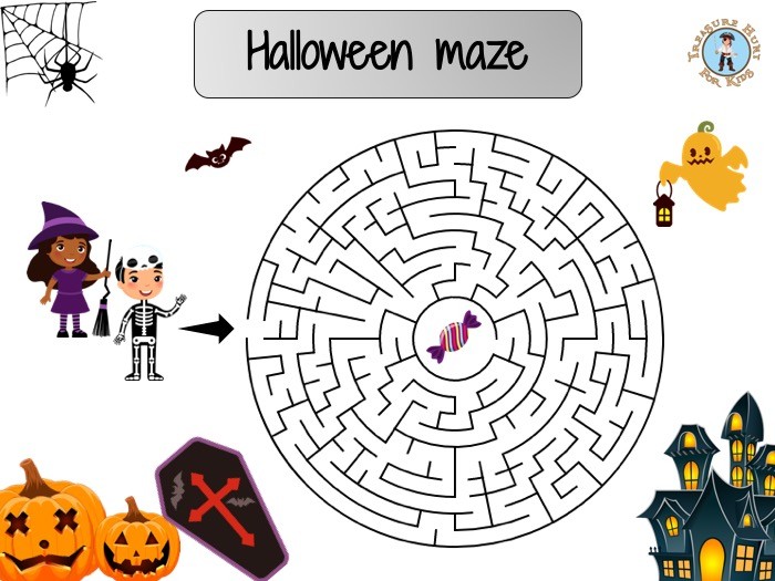 Halloween maze - Printable games &  activities - Treasure hunt 4 Kids