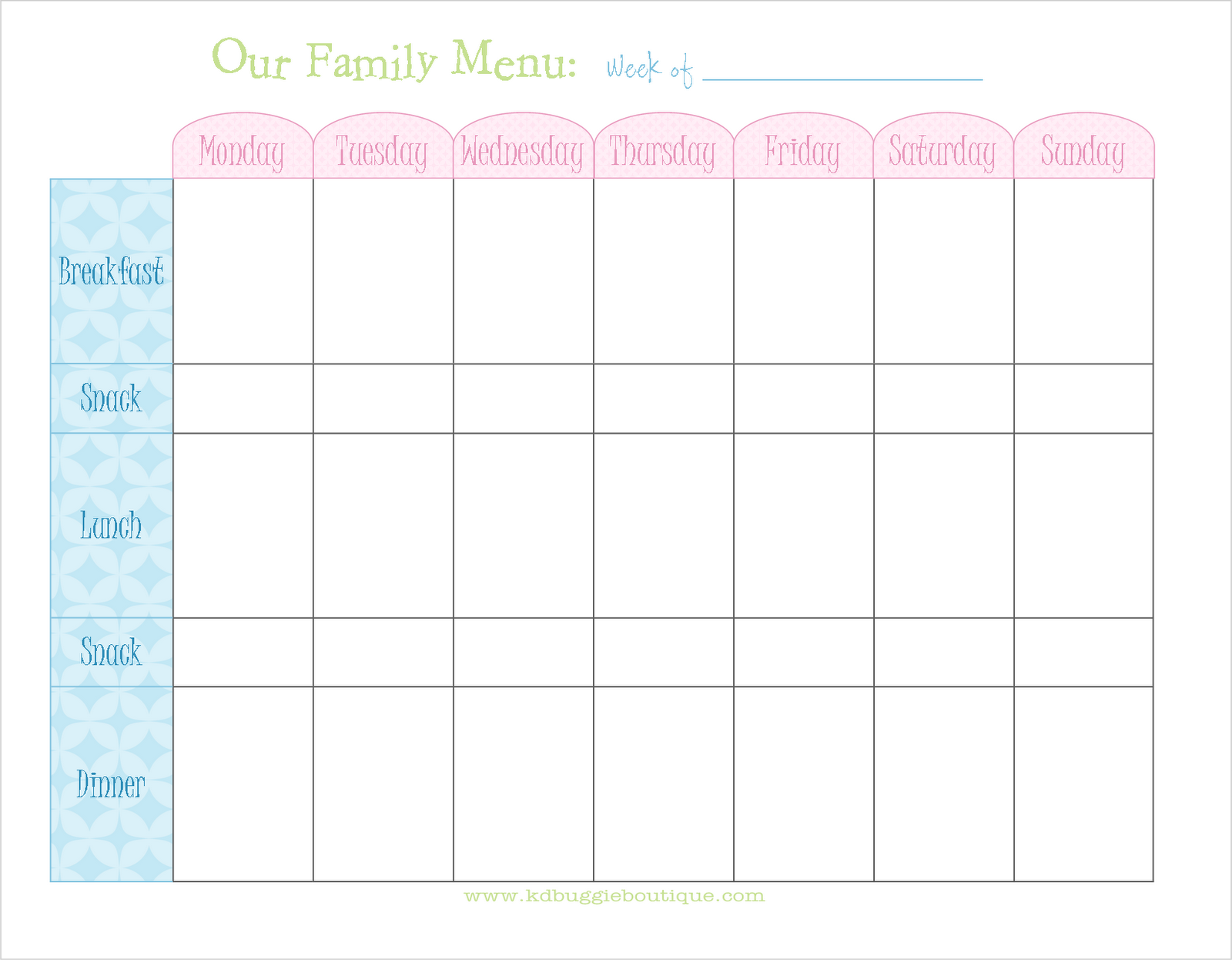 Freebie: Weekly Menu Planner Download