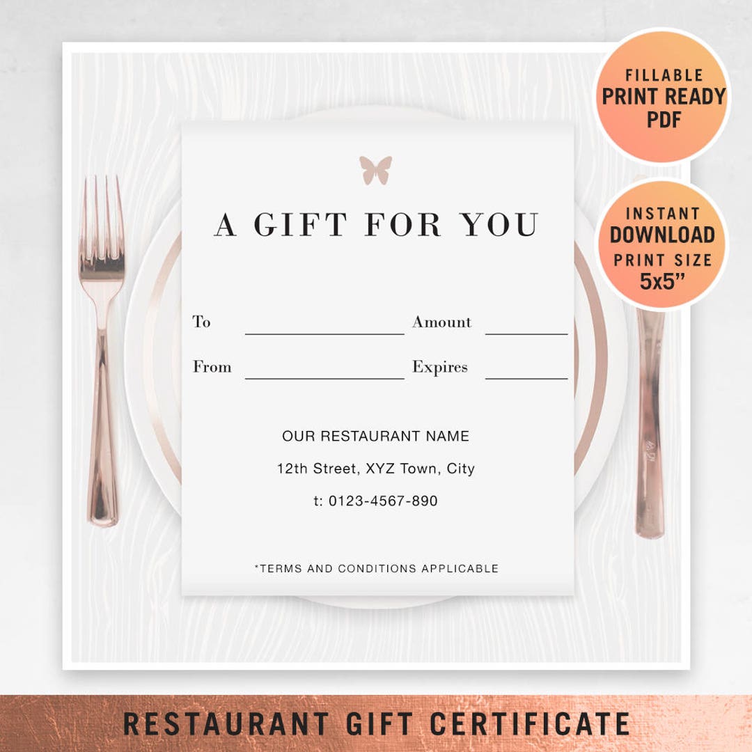 Restaurant Fillable Gift Certificate Template, A Gift for You ...