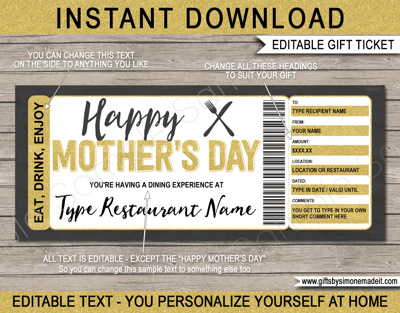 printable meal gift vouchers
