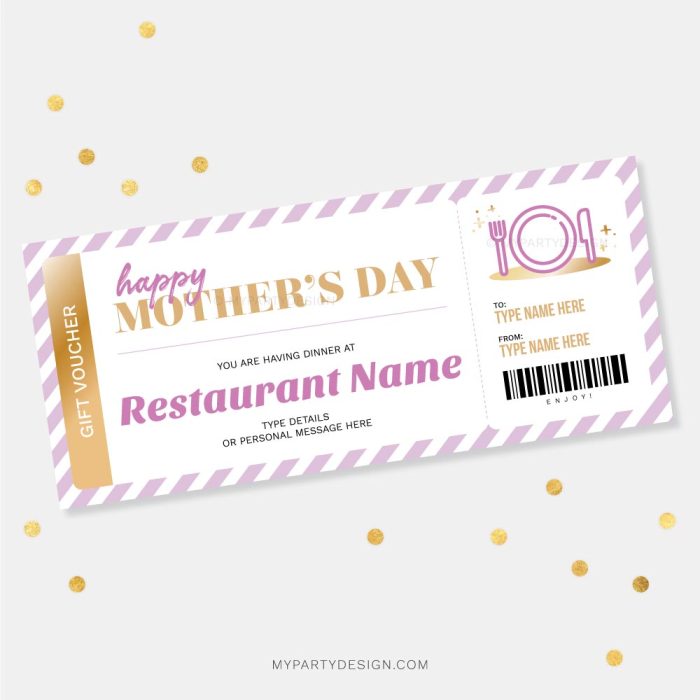 Mothers Day Dinner Gift Voucher, Printable Gift - My Party Design