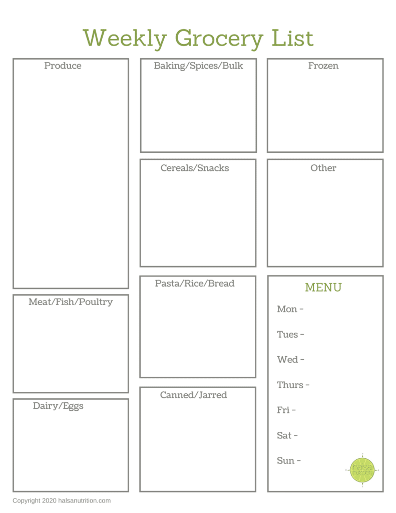 printable meal plan with grocery list