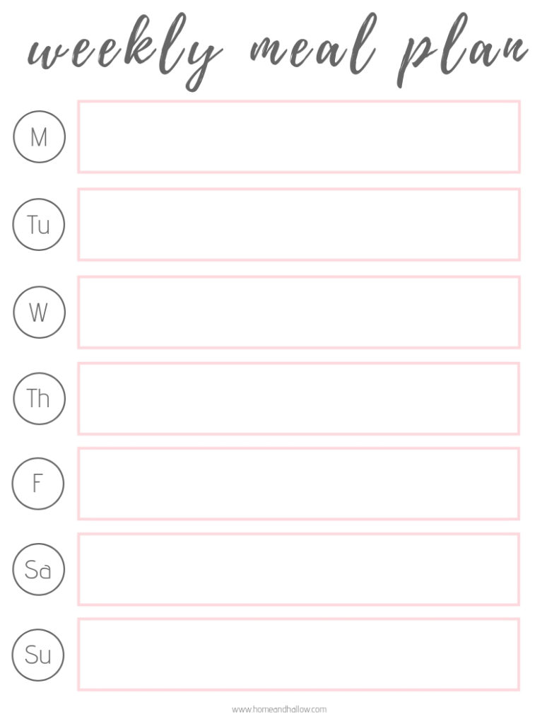 printable meal plan with grocery list