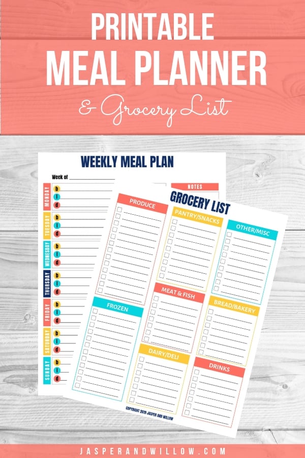printable meal plan with grocery list
