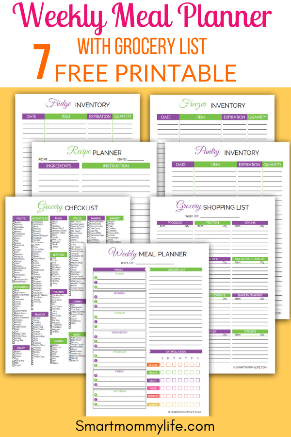 printable meal plan with grocery list
