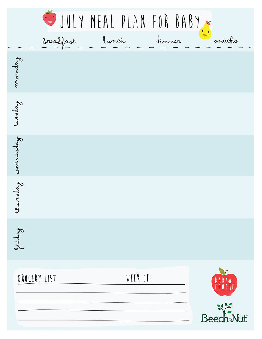 printable meal planner for baby