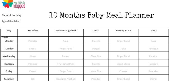 printable meal planner for baby