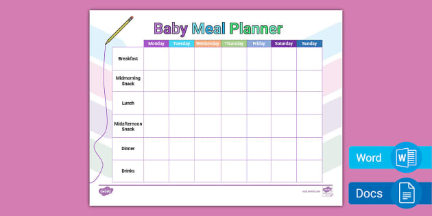 Editable Baby Meal Planner Word &  Google Docs (teacher made)
