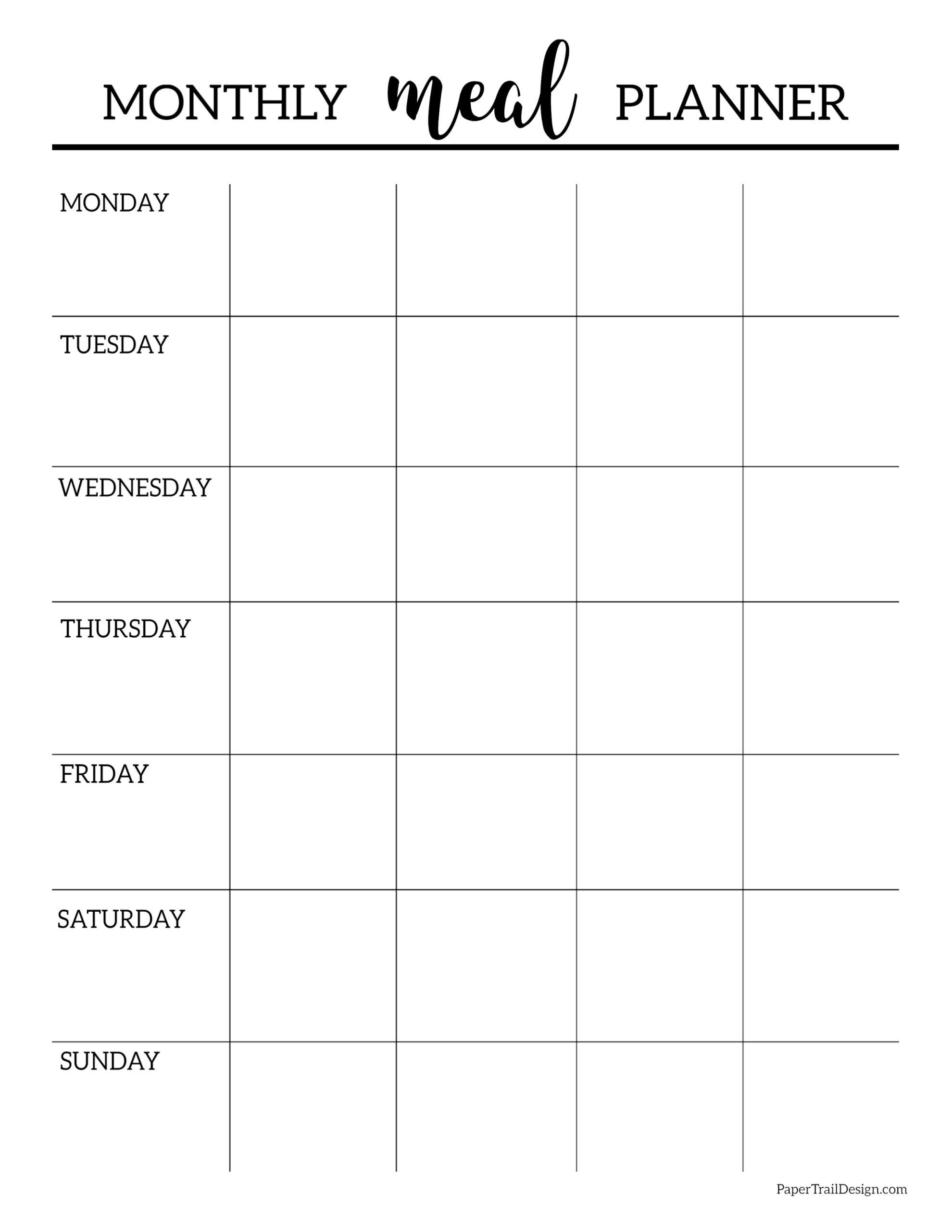 printable meal planner monthly