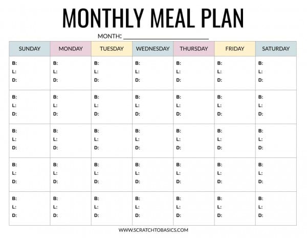 printable meal planner monthly