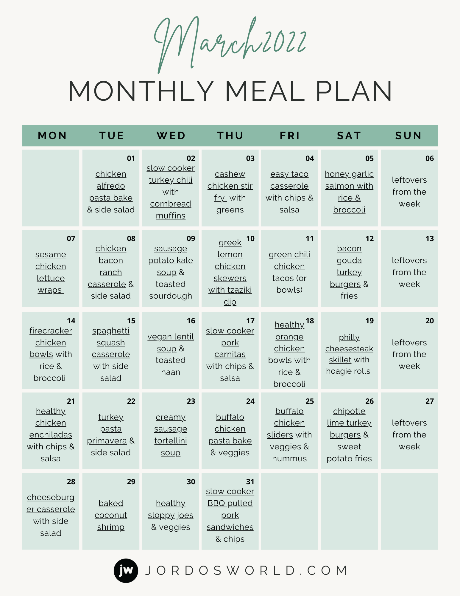 printable meal planner monthly