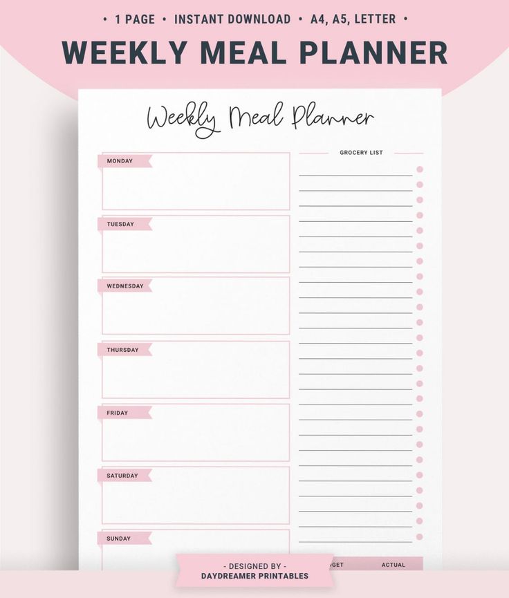 Buy Weekly Meal Plan, Printable Meal Planner Template, Grocery ...