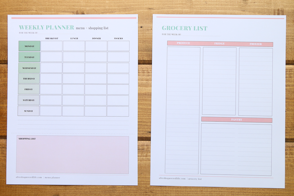 FREE PRINTABLE WEEKLY MEAL PLANNING TEMPLATE - A Fresh-Squeezed Life