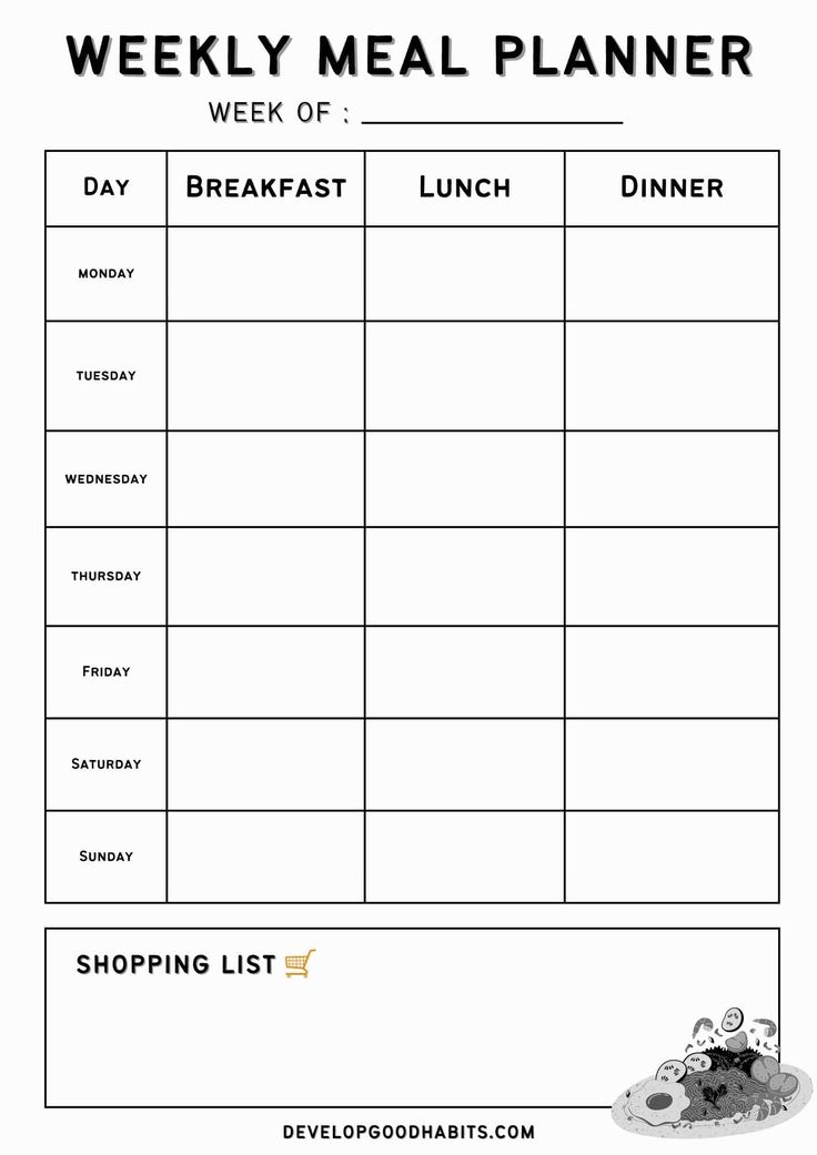 printable meal planner template