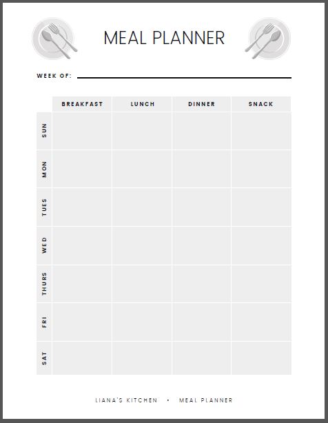 Meal Planner Template - Free Printable - Lianas Kitchen