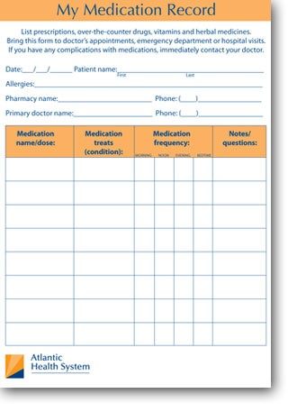 My Medication Record - Printable Medication Record - Atlantic Health