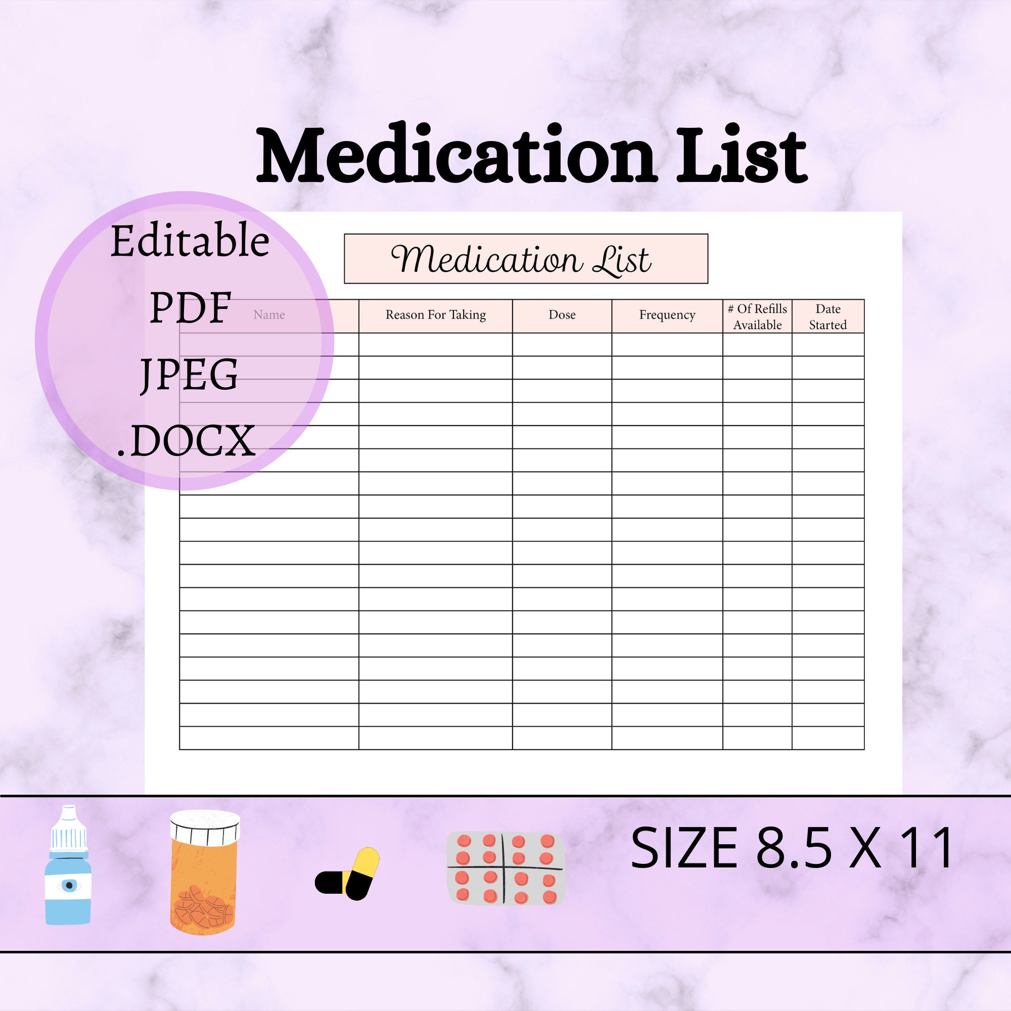 medication-list-editable-and-printable-template-pdf-jpg-docx-worksheets-library for Free Printable Medication List Card Medication List Editable and Printable Template, PDF, JPG & .DOCX ... - Worksheets Library for Free Printable Medication List Card