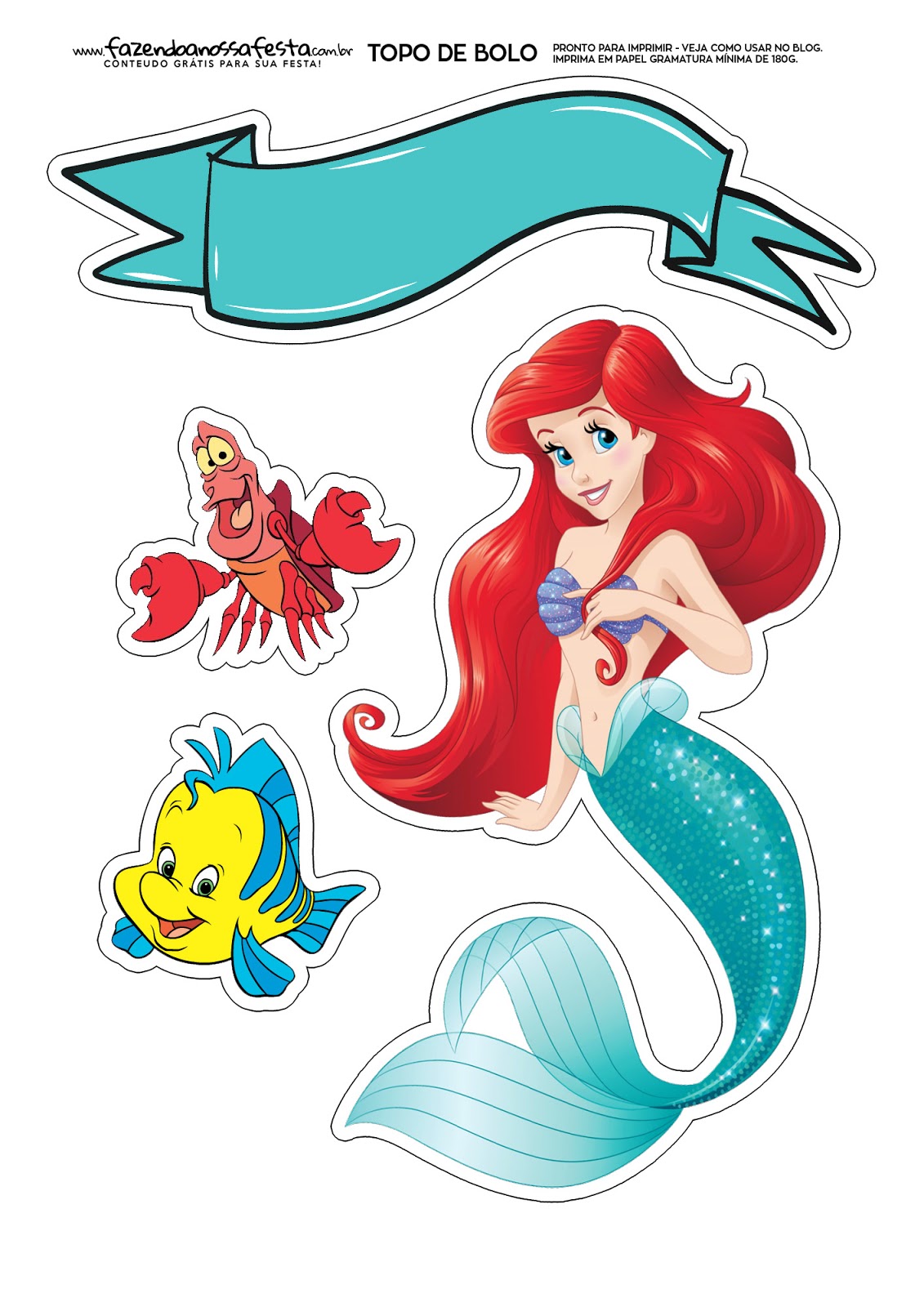 Little Mermaid: Free Printable Cake Toppers. - Oh My Fiesta! in ...