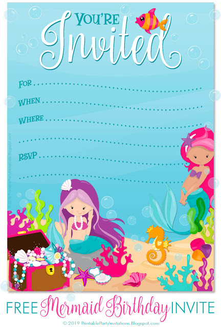 printable mermaid party invitations