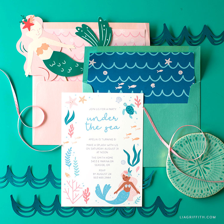 Printable Mermaid Party Invitations &  Envelope Liners - Lia Griffith