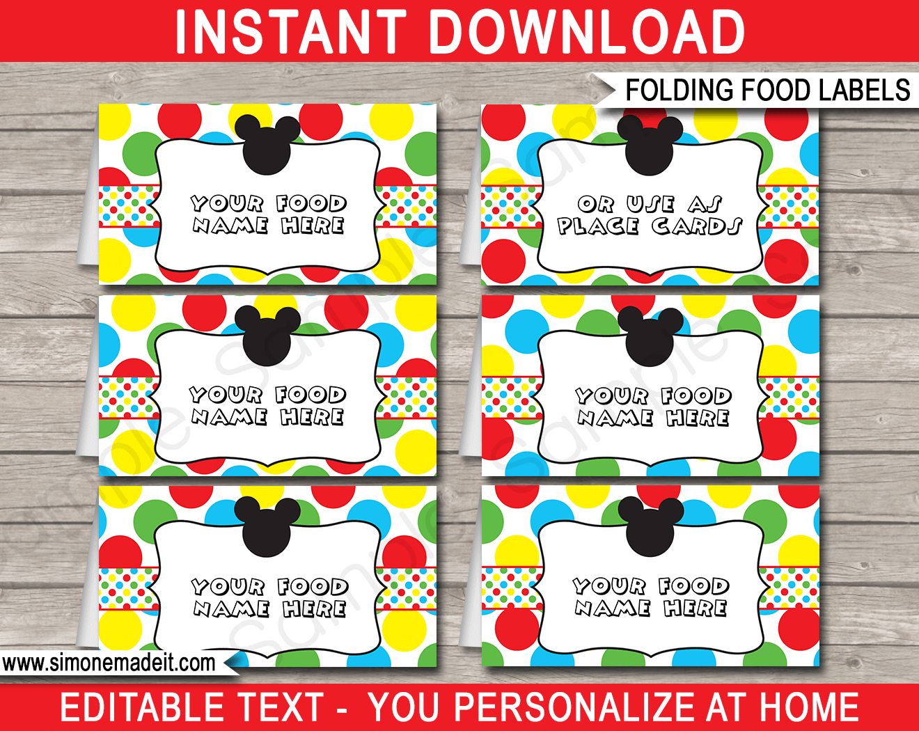 printable mickey mouse place cards