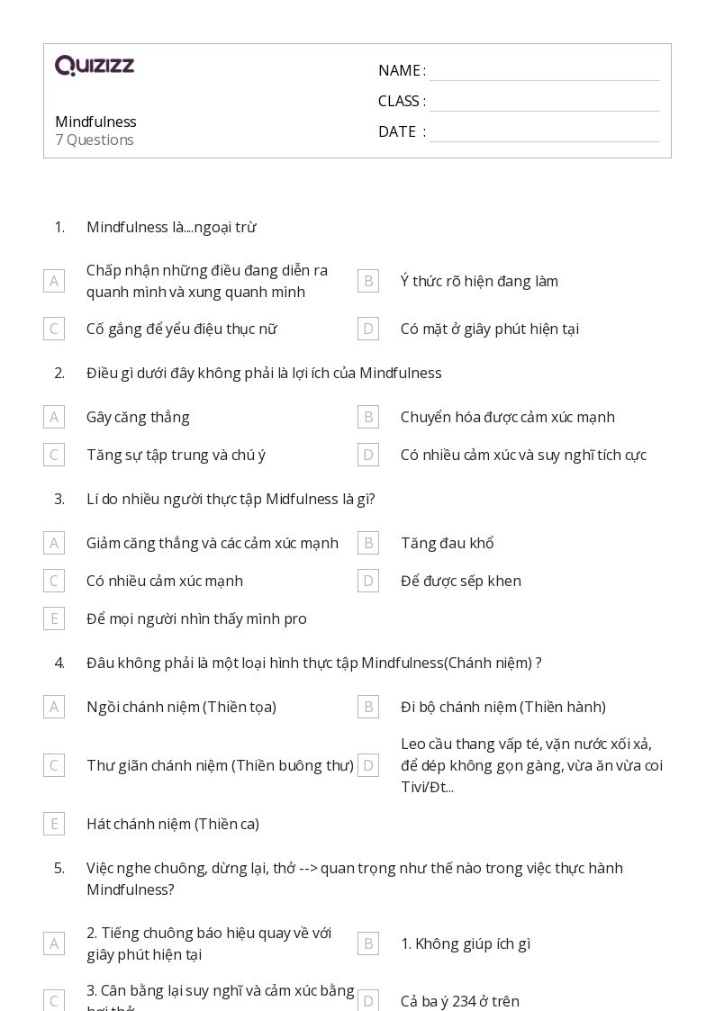 50+ Mindfulness worksheets for 1st Year on Quizizz | Free &  Printable