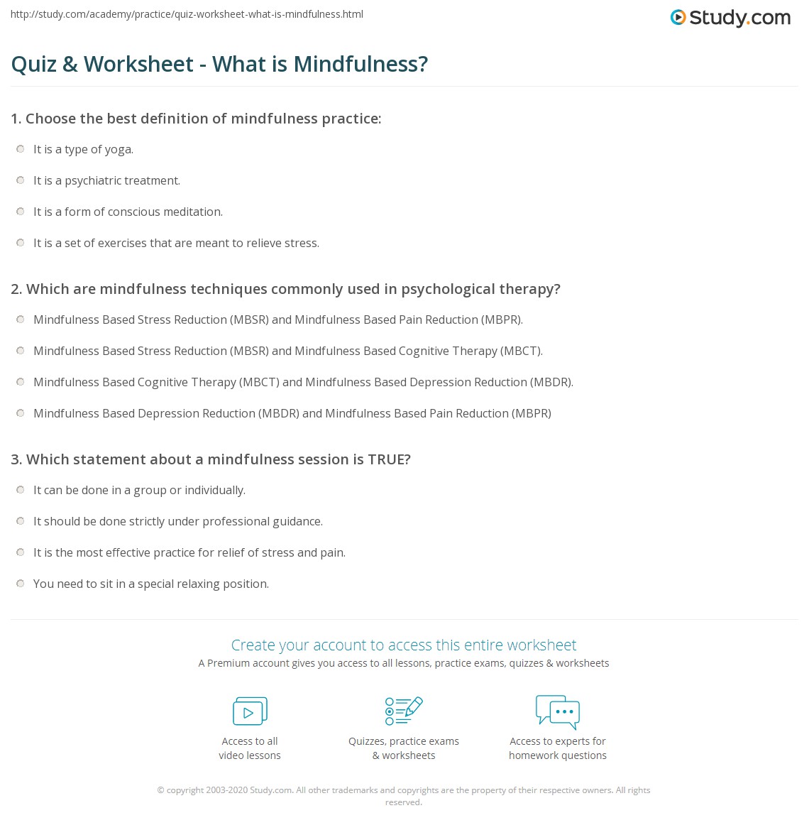 Quiz &  Worksheet - What is Mindfulness? | Study.com