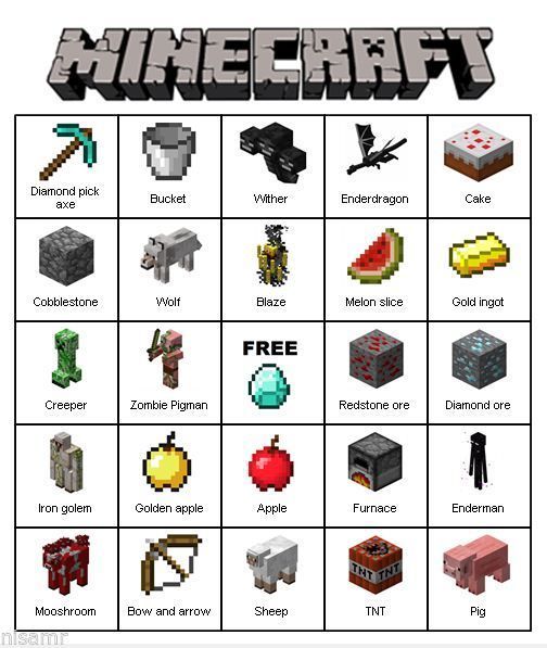 minecraft bingo cards