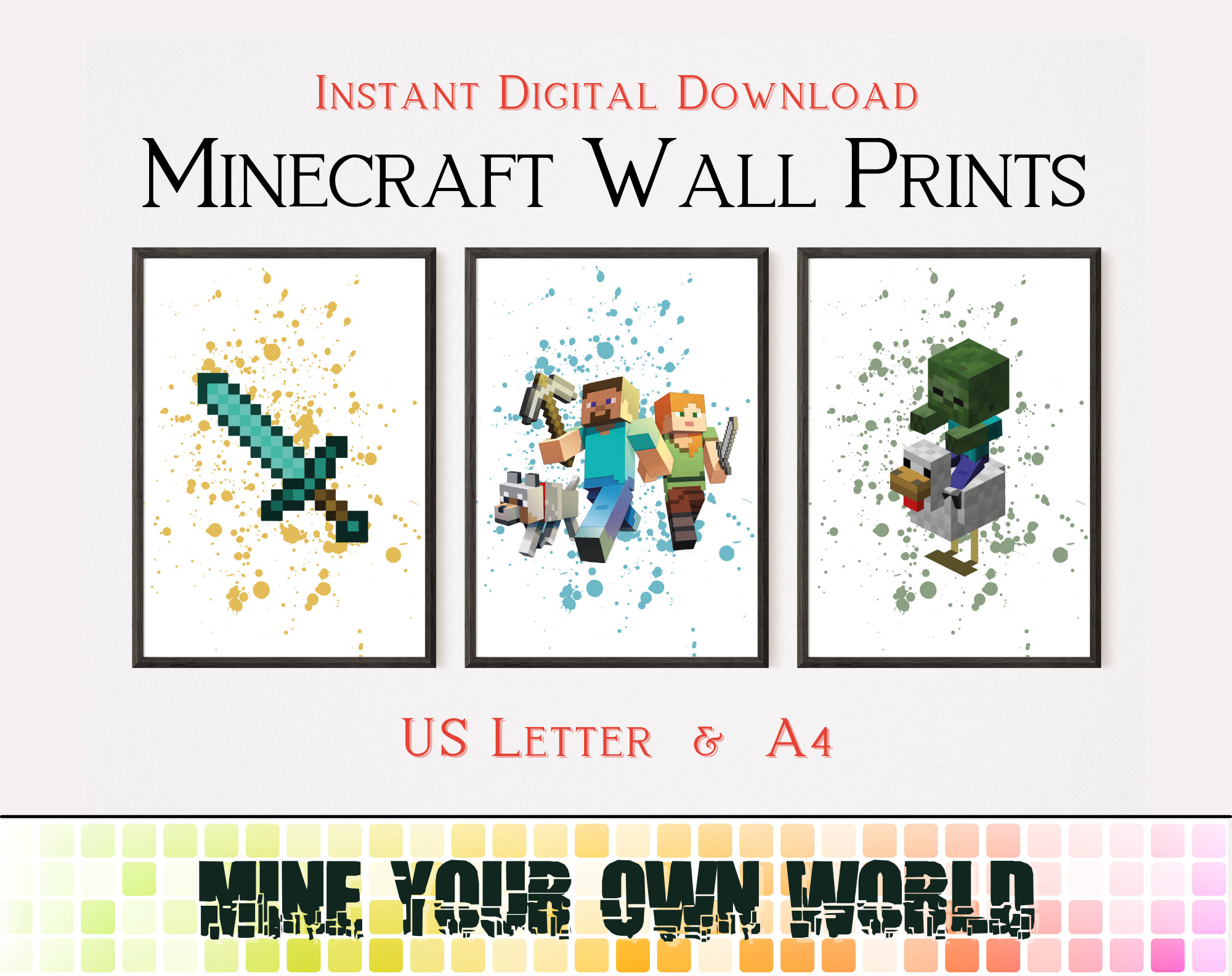 Minecraft Poster zum ausdrucken 3er Set Prints in 2 Größen Minecraft Poster zum ausdrucken 3er Set Prints in 2 Größen