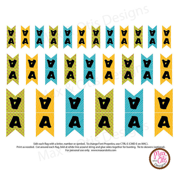 Printable Mini Bunting Flag Cake Topper - Editable PDF - Max ...
