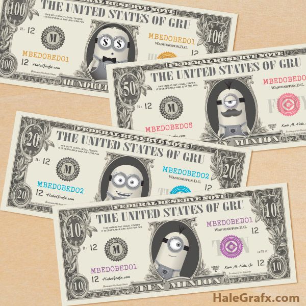 FREE Printable Minion Large Bill Play Money Pack