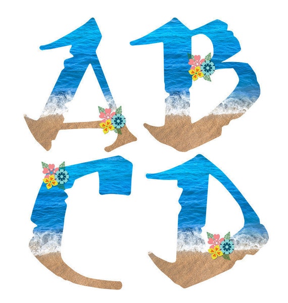 5 MOANA STYLE Alphabet and 4 Numbers With Flowers Summer Beach ...